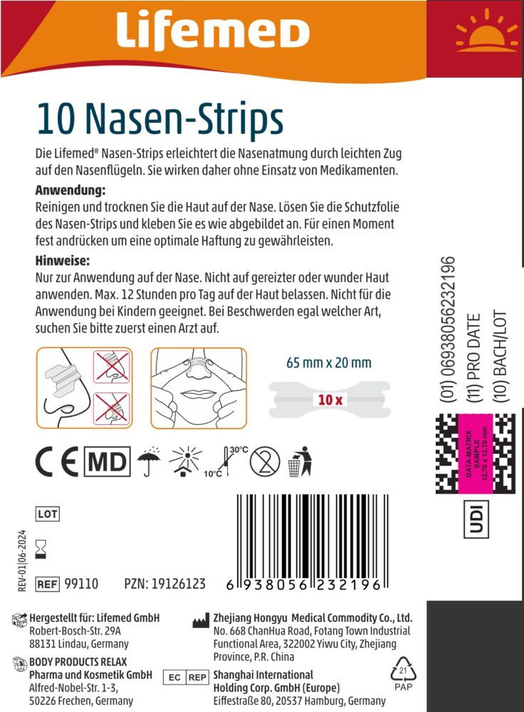 Lifemed Nasen-Strips 10 St Pflaster