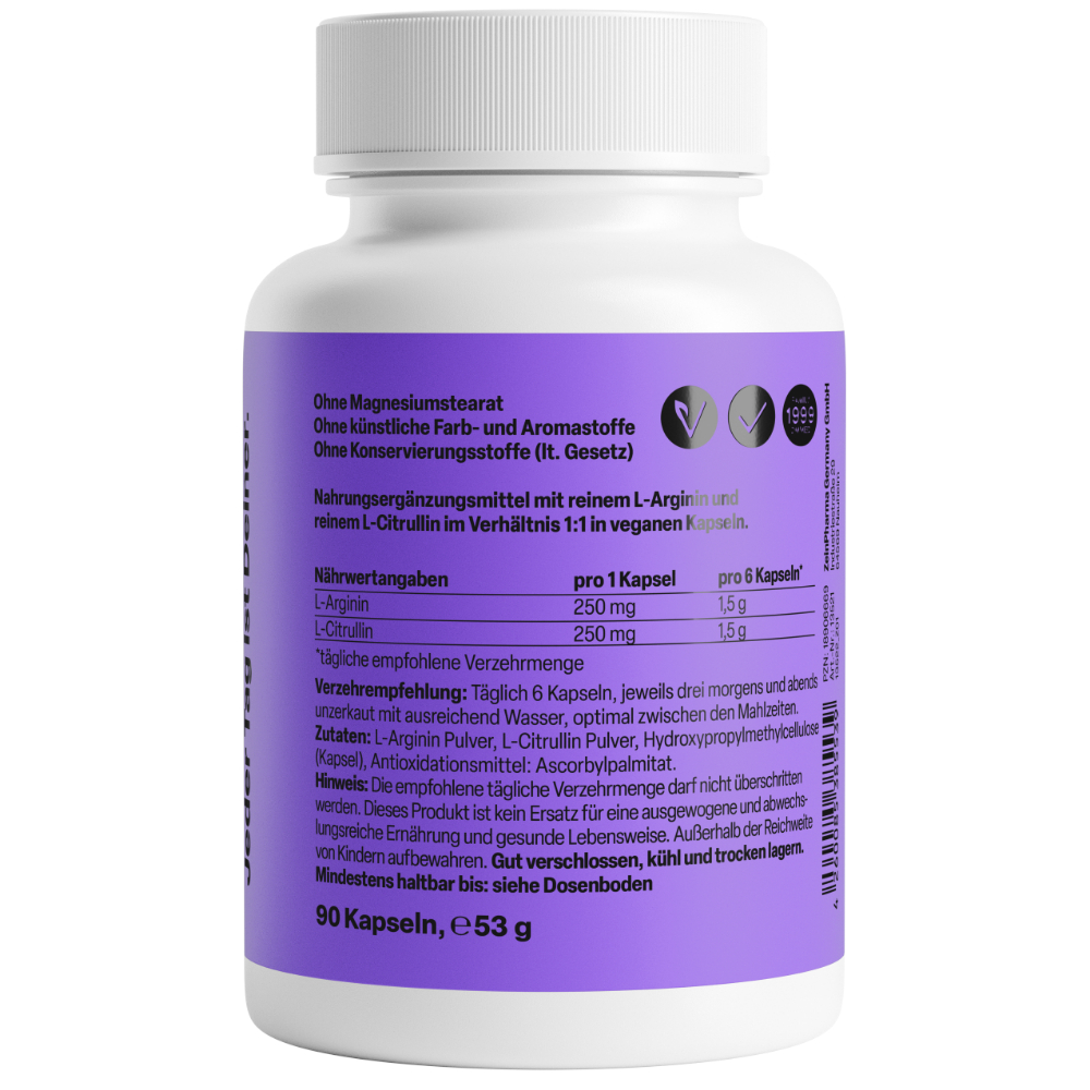 Zein PHARMA L-Arginin + L-Citrullin 500 mg 90 St Kapseln