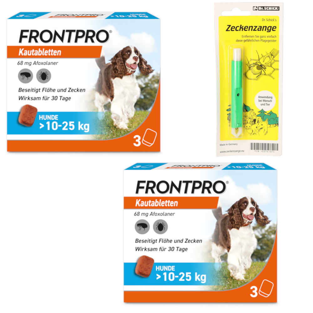 2x Frontpro Hunde 10-25 kg + Zeckenzange Set 1 St Sparset