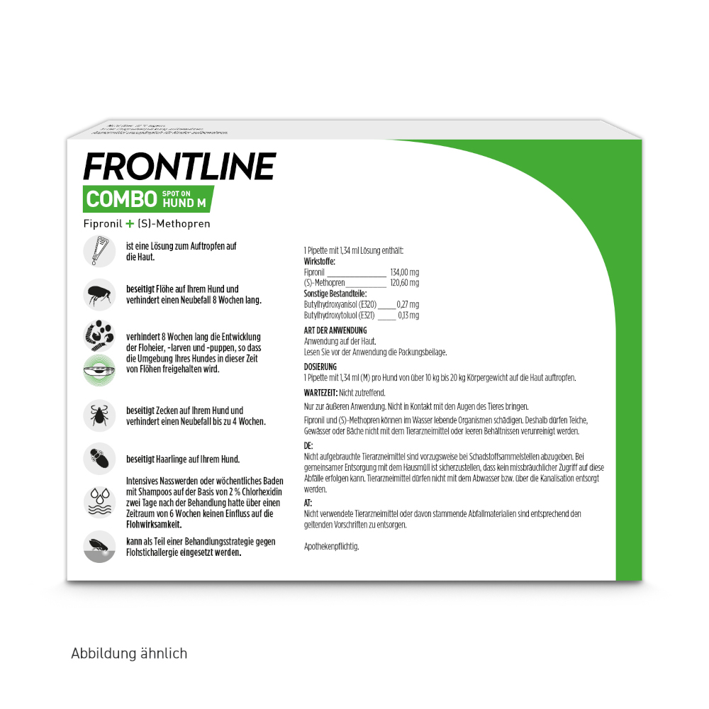 FRONTLINE COMBO gegen Zecken, Flöhe (Flöhe, Eier, Larven, Puppen) für Hunde M (10-20 Kg) 3 St Lösung
