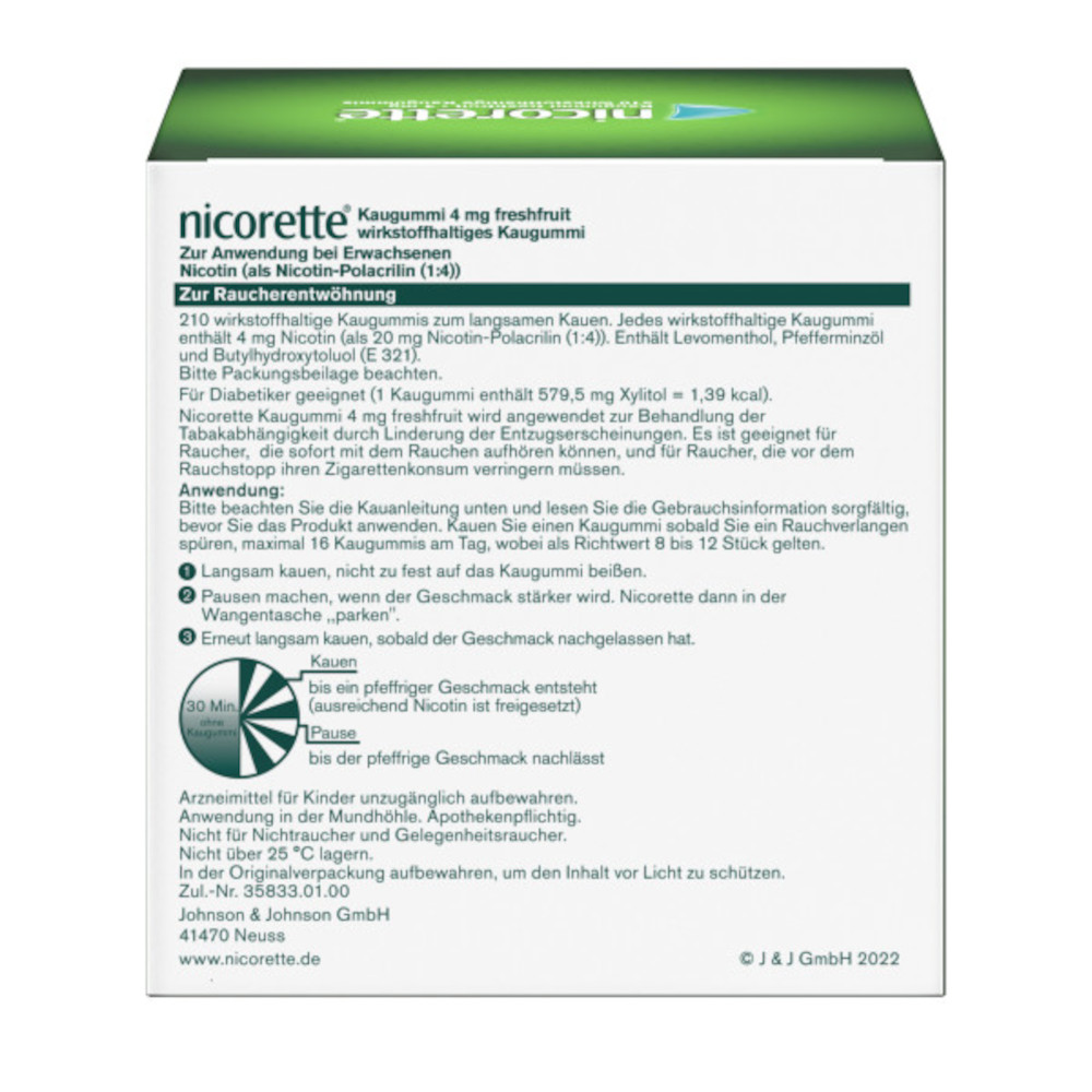nicorette 4 mg Nikotinkaugummi freshfruit zur Raucherentwöhnung 210 St Kaugummi