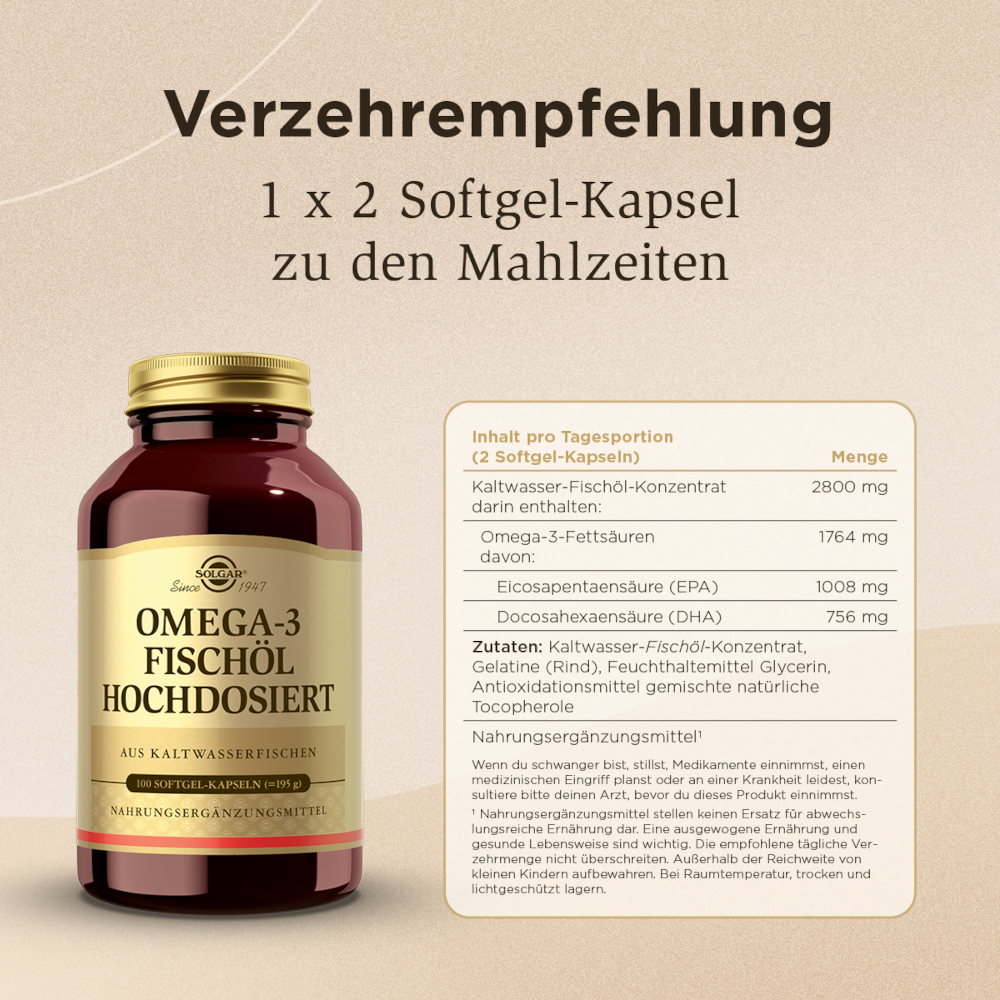 SOLGAR OMEGA-3 FISCHÖL HOCHDOSIERT  100 St Kapseln
