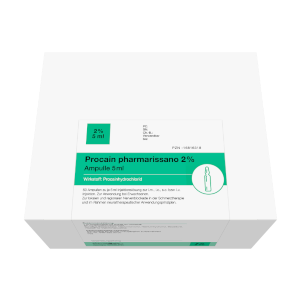 Procain pharmarissano 2% Ampulle 5ml 50X5 ml Injektionslösung
