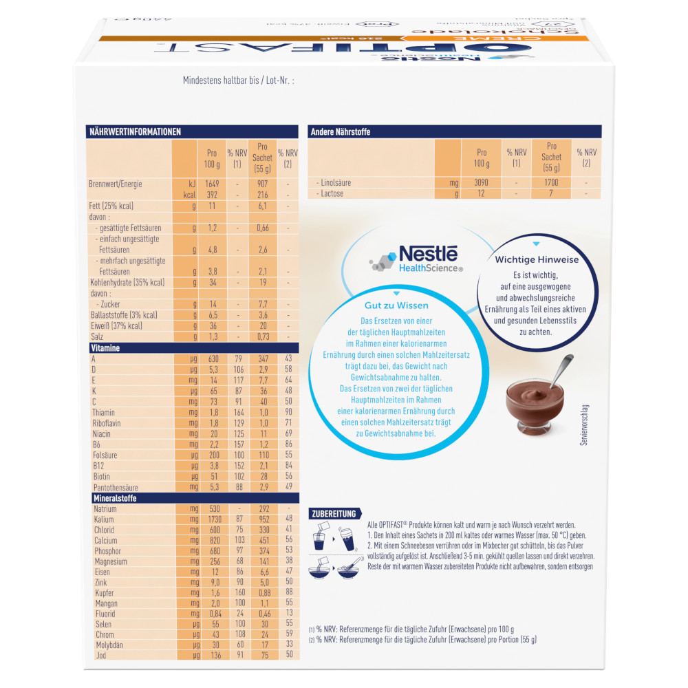 OPTIFAST CREME Schokolade Geschmack 8X55 g Pulver