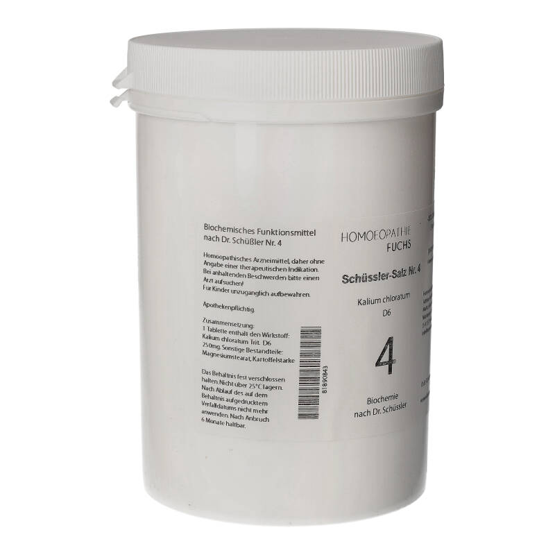 HOMOEOPATHIEFUCHS Schüssler-Salz Nummer 4 Kalium chloratum D6 Biochmie 4000 St Tabletten