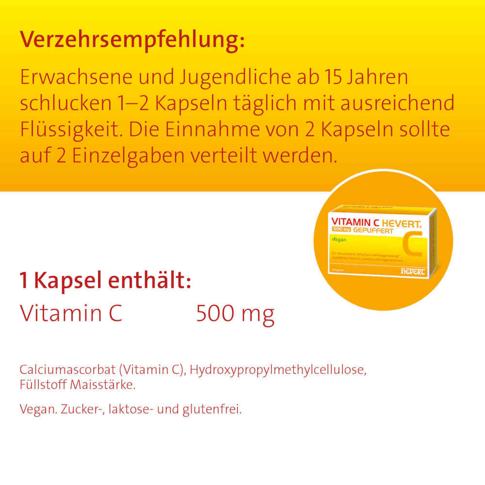VITAMIN C HEVERT 500 mg GEPUFFERT 60 St Kapseln