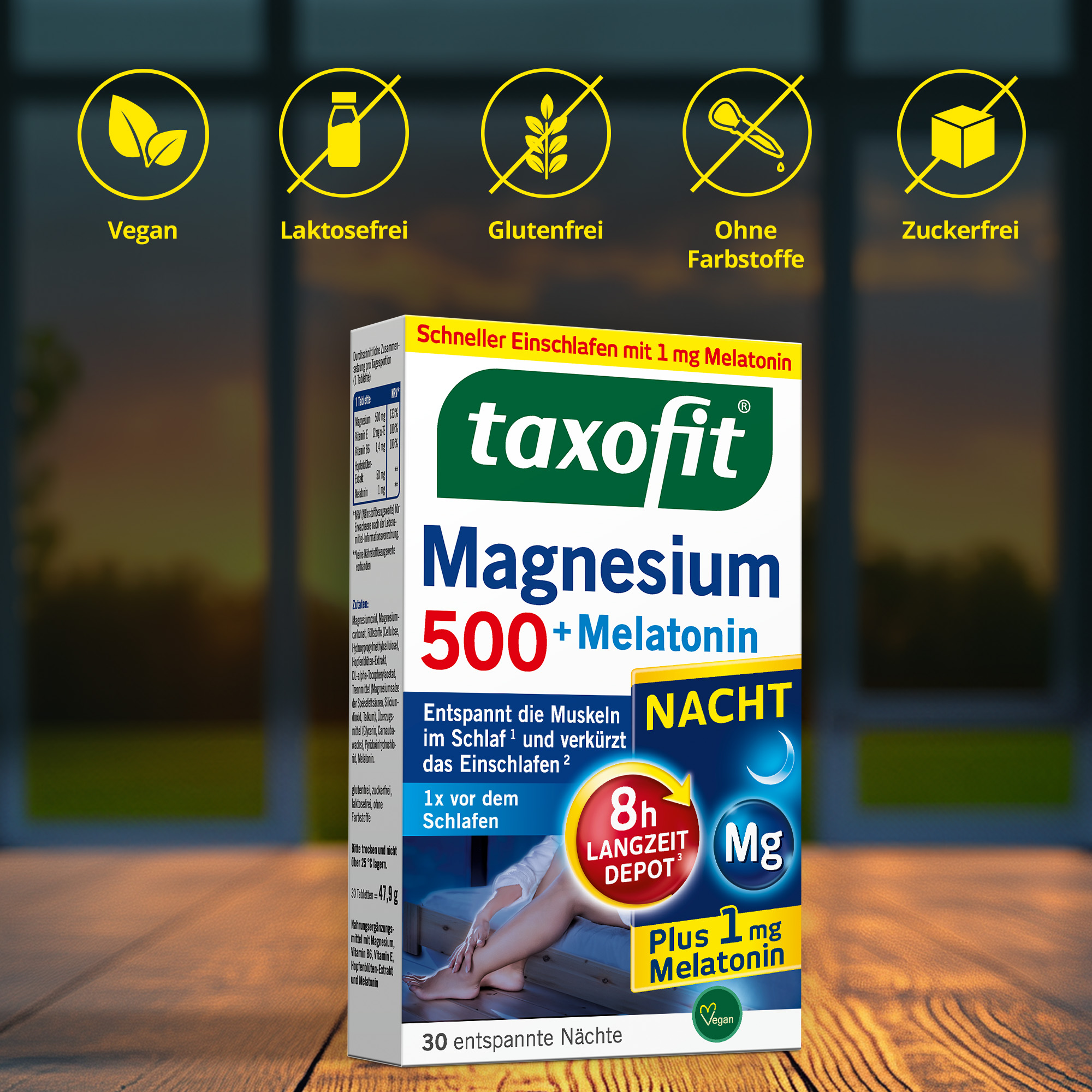 taxofit Magnesium 500 NACHT + MELATONIN 30 St Tabletten