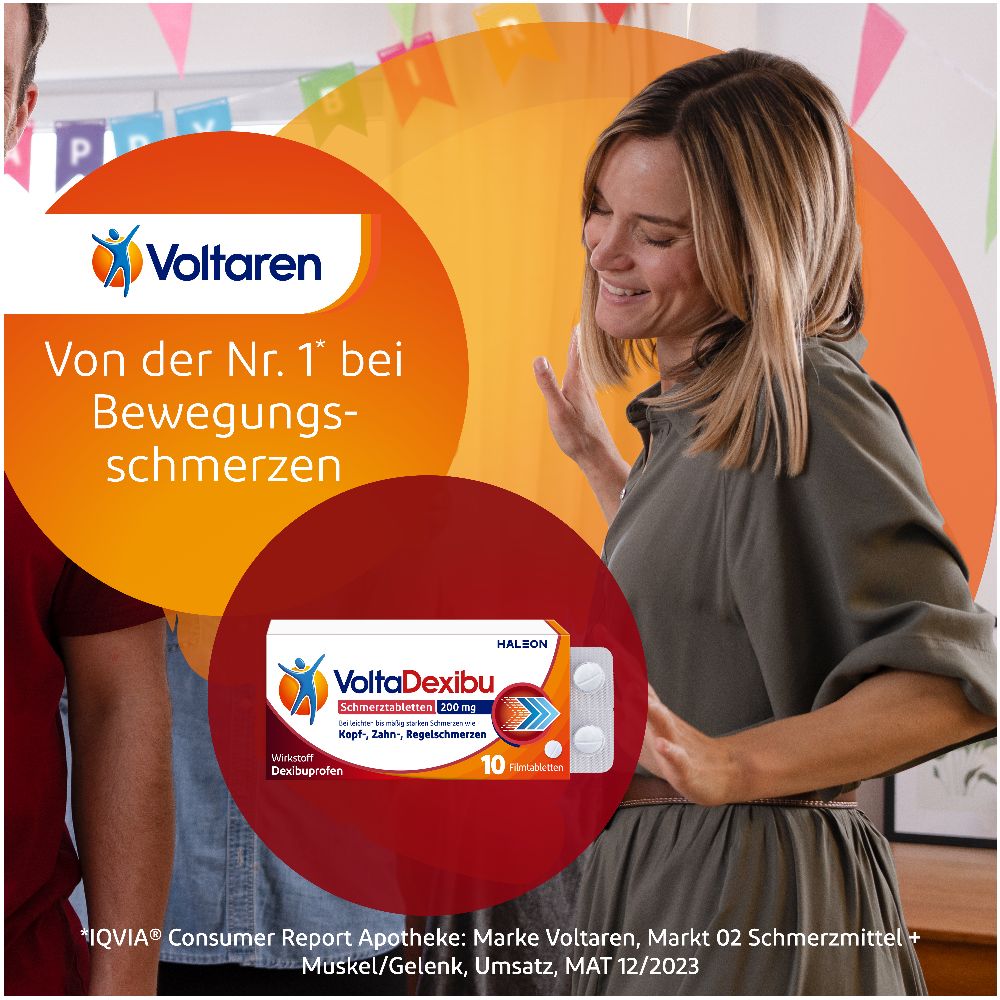 VoltaDexibu Schmerztabletten, Dexibuprofen 200 mg, Schnelle & Effektive Schmerzlinderung bei Kopfschmerzen, Zahnschmerzen, Regelschmerzen 20 St Filmtabletten